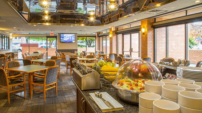 A common area at the Victoria Embassy Inn Hotel. Some fresh fruit has been set out for the guests.