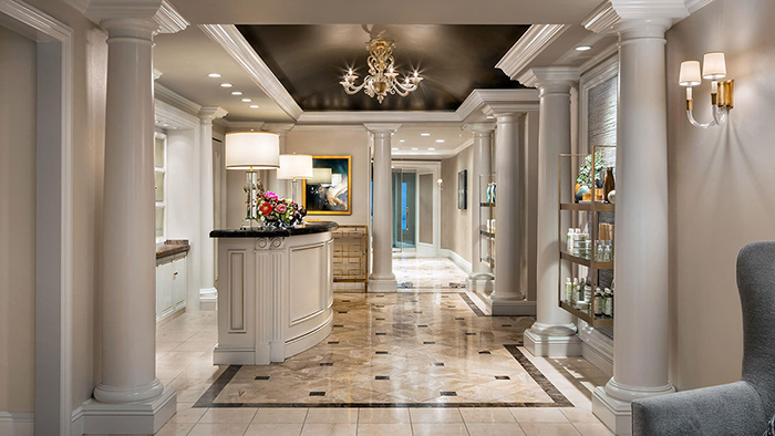 The spa reception area inside the Fairmont Empress hotel in Victoria, British Columbia.