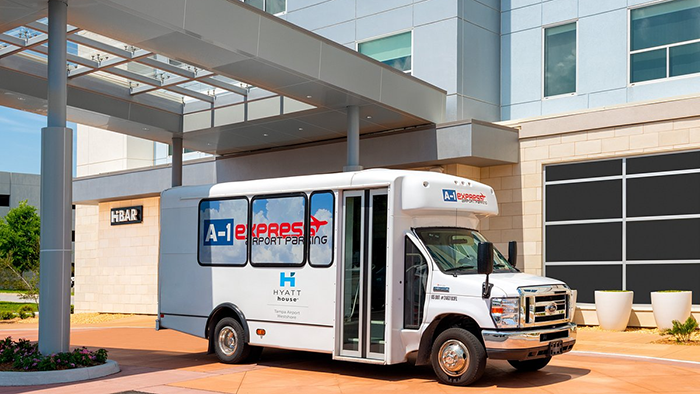 The shuttle that brings guests of the Hyatt House Tampa Airport / Westshore hotel to and from the airport.