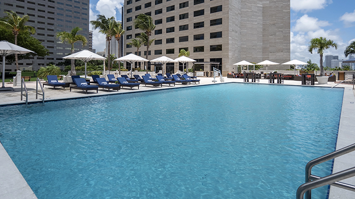 The gigantic pool available for use by guests of InterContinental Miami, an IHG Hotel.