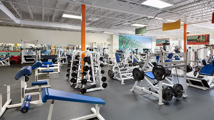 The La Quinta Inn by Wyndham Cocoa Beach-Port Canaveral gym. It's extremely large for a hotel fitness center.