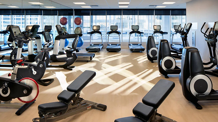 The fitness center inside the Le Mridien Houston Downtown Hotel.
