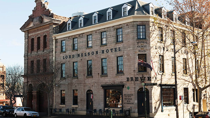 The exterior of The Lord Nelson Brewery Hotel in Sydney, Australia.