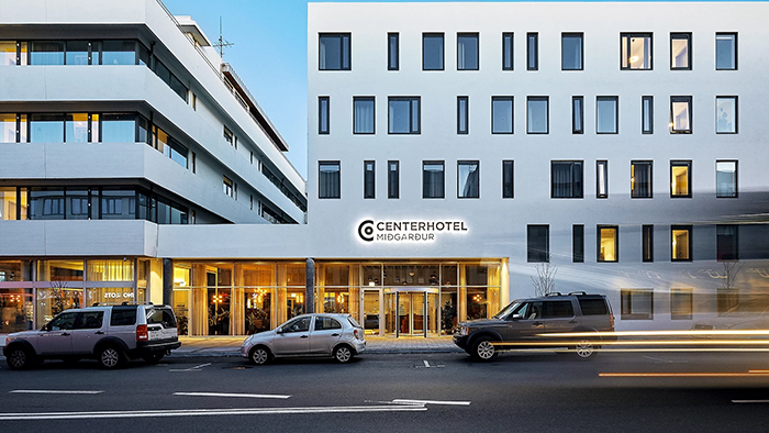 An exterior shot of Midgardur by Center Hotels in Reykjavk, Iceland.