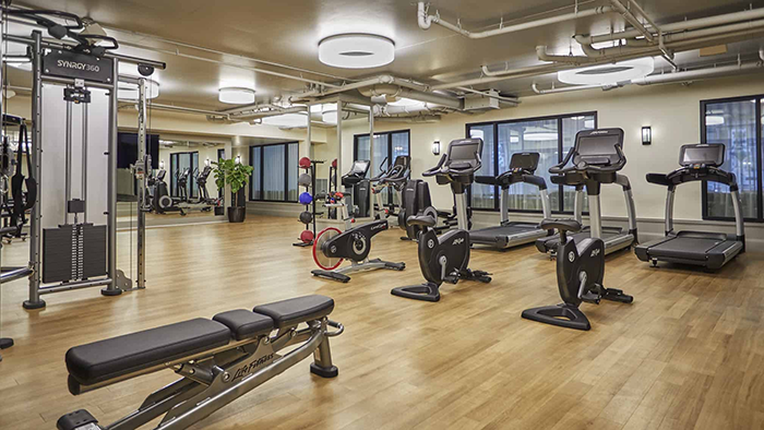 The Pendry San Diego fitness center. It's quite spacious by hotel gym standards.