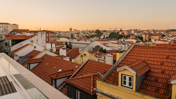 A view of Lisbon from the rooftop of the Lisboa Pessoa Hotel. Looks like the photo was taken around sunset.