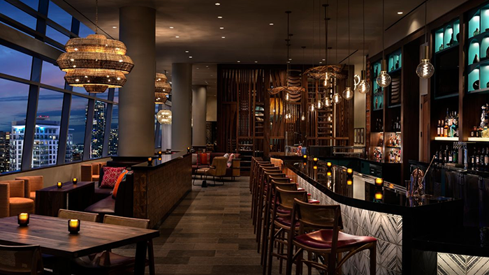 A bar inside The Ritz-Carlton, Los Angeles. It looks quite swanky.