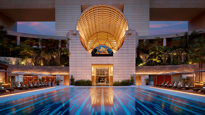 The pool area at the The Ritz-Carlton Millenia Singapore Hotel.