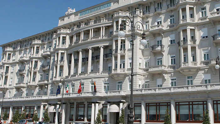 The outside of the Savoia Excelsior Palace hotel in Trieste, Italy. Its facade is as regal as its name.