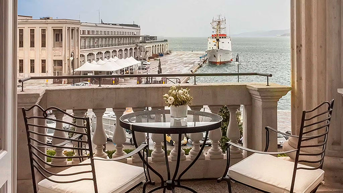 A view of the water from one of the guest rooms at the Savoia Excelsior Palace.