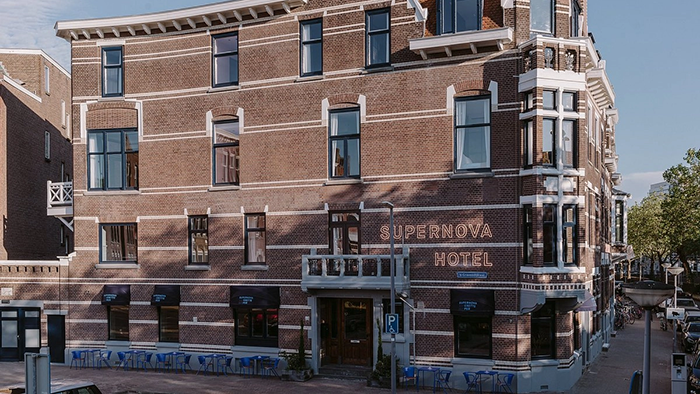 An exterior image of the Supernova Hotel in Rotterdam, Holland. A great place in the second largest city in the Netherlands.