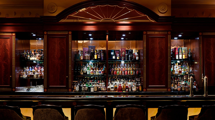 A bar inside The Westin Tokyo. A wide variety of alcoholic beverages are on display.